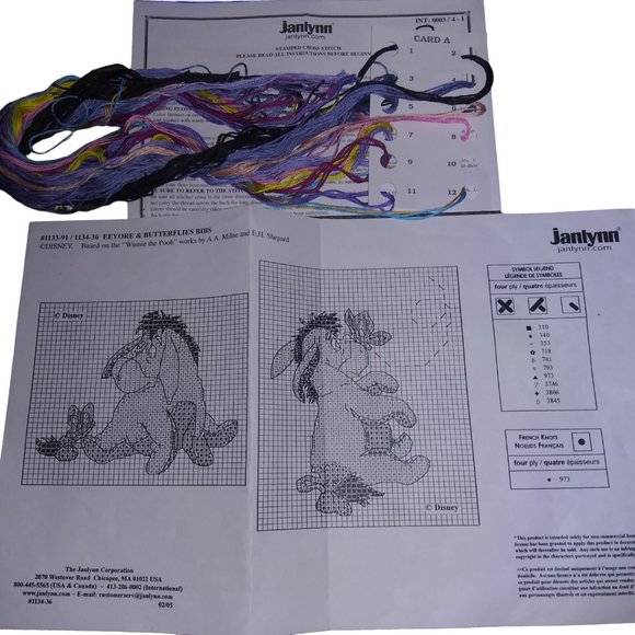 Disney Janlynn Stamped Cross Stitch Kit Eeyore/Butterflies Baby Bibs NEW-OPENBAG - Picture 3 of 5